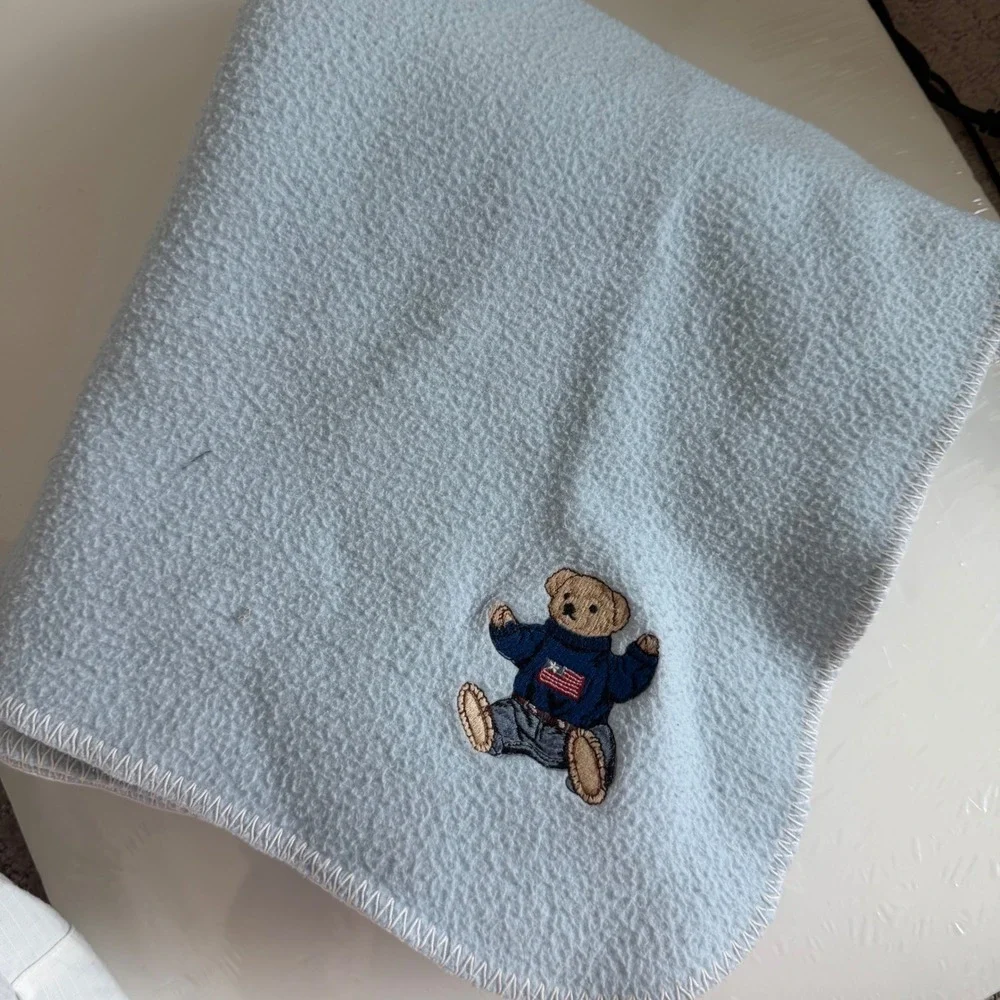 Vintage 90s Ralph Lauren Polo Bear Embroidered Polar Fleece Blanket